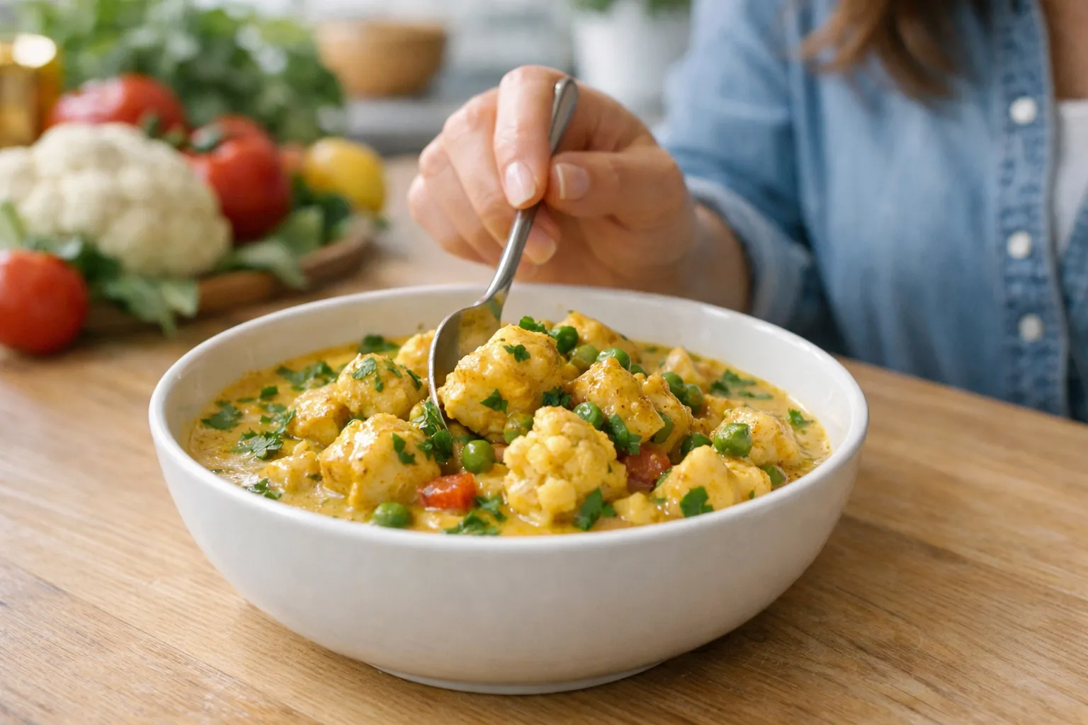 bloemkoolcurry met kip airfryer gezond