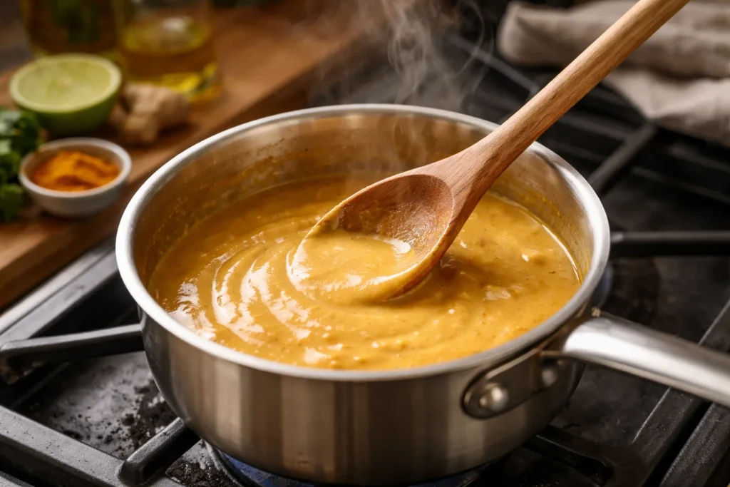 romige currysaus voor bloemkoolcurry met kip