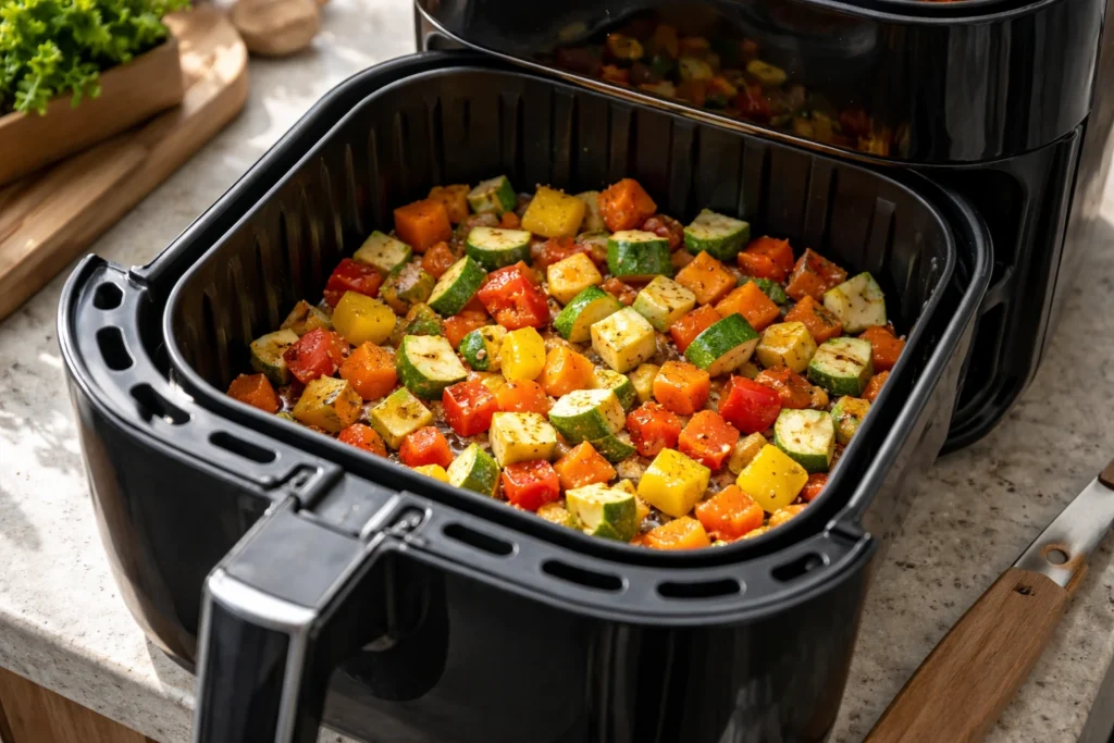 groenten roosteren in de airfryer voor kip met rijst