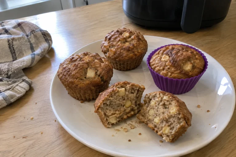 Appel kaneel muffins met Griekse yoghurt uit de airfryer op een bord